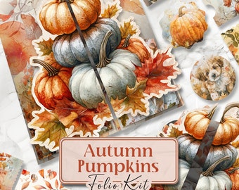 Autumn Pumpkin Folio Junk Journal Kit Printable Fall Folio Pages Autumn Leaves Coffee Printable Pages Fall Leaves Folio Scrapbook [VF099]