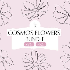 Cosmos Flower Bundle SVG, Zomer Flower Clipart, Minimalistische Single Line One Line Flower png, Floral Line Art Cut File voor Cricut Silhouette