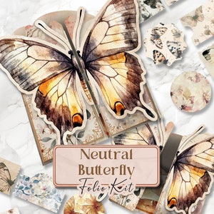 Neutral Schmetterling Junk Journal Kit Schmetterling Folio Junk Kit druckbare Schmetterlinge Folio Seiten Schmetterlinge Junk Journal Schmetterling [VF128]