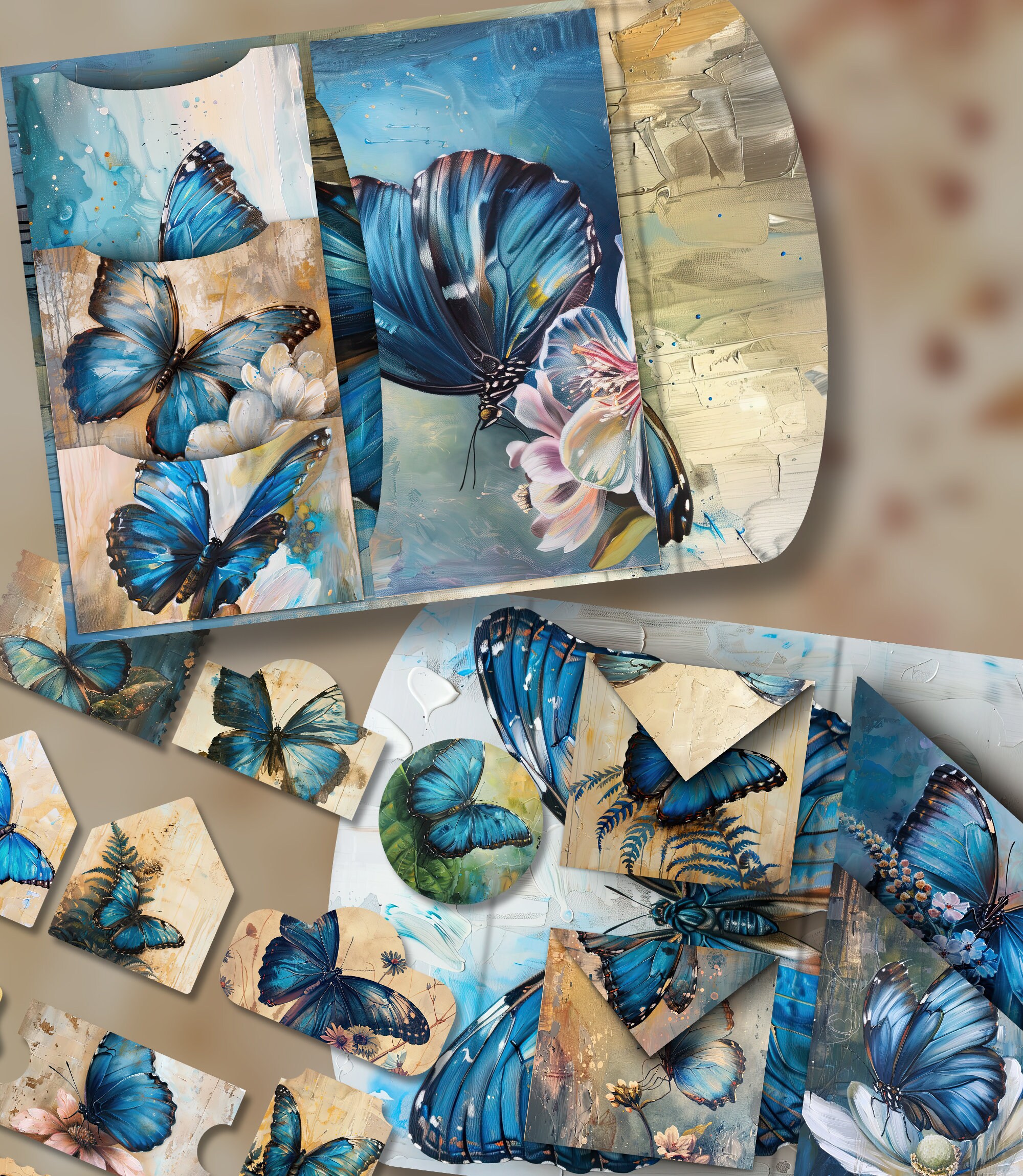 Blue Butterfly Folio Junk Journal Kit Printable Folio Pages Shabby Chic ...