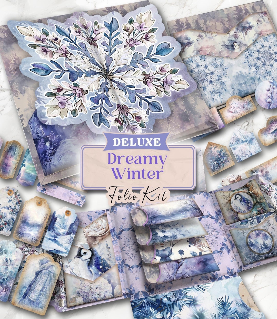 Winter Junk Journal Kit Printable DELUXE Folio Pages Snowman Printable ...