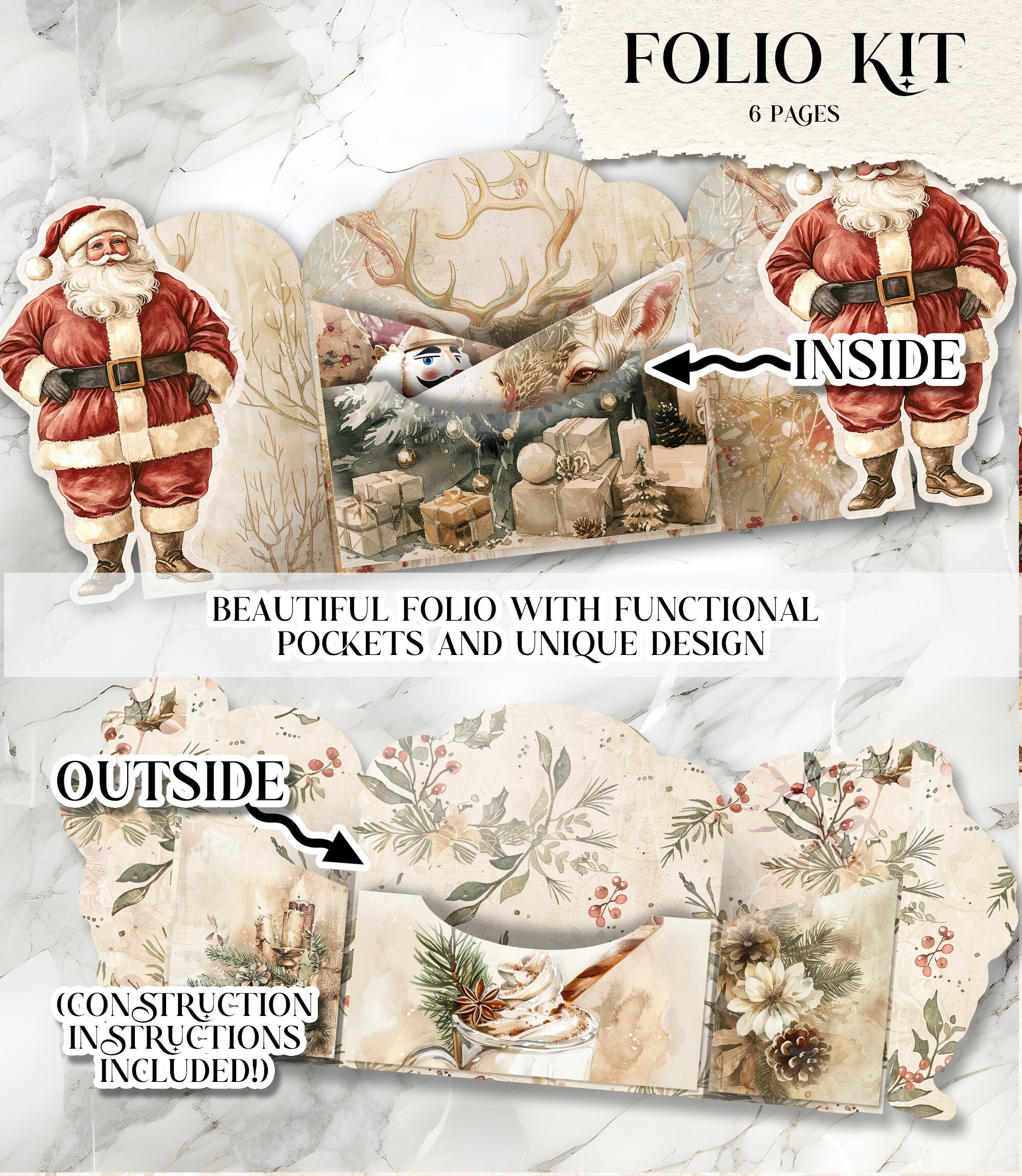 Beige Christmas Junk Journal Kit Christmas Folio Junk Journal Kit ...