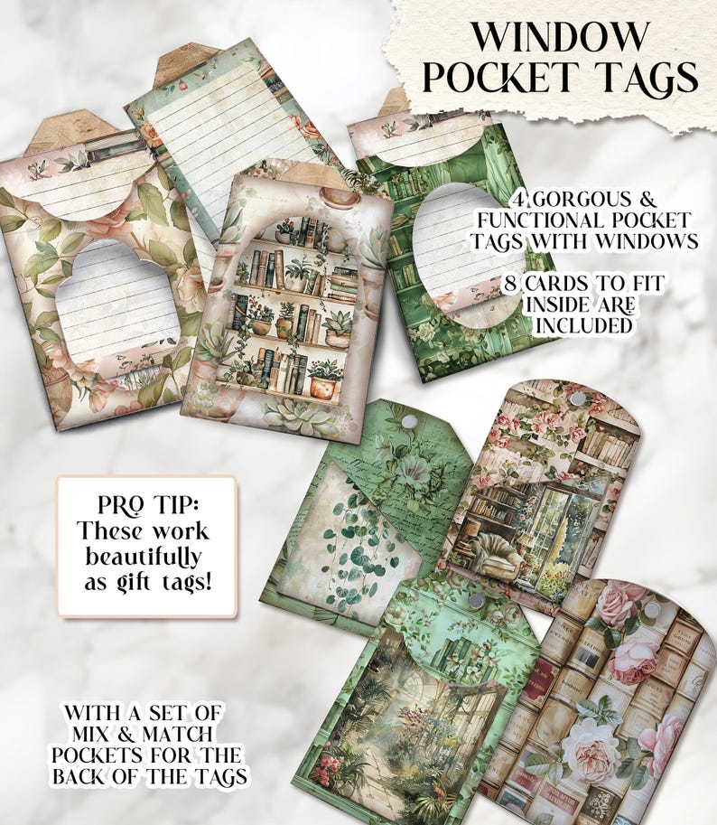 Window Tag Example Garden Window Pocket Tags Book Lovers Ephemera Printable Spring Junk ...