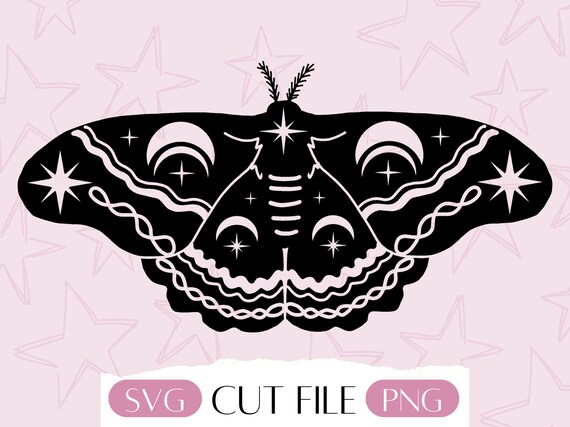 Celestial Moth SVG, Mystical Witchcraft Clipart, Mystic svg, Minimalist Halloween Witch Butterfly png, Witchy Line Art for Cricut