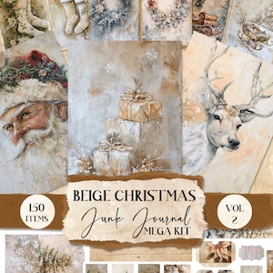 Beige Christmas Junk Journal Kit Mixed Media Holiday Junk Journal Paper Printable Christmas Ephemera Folio Junk Journal Christmas [VF030]