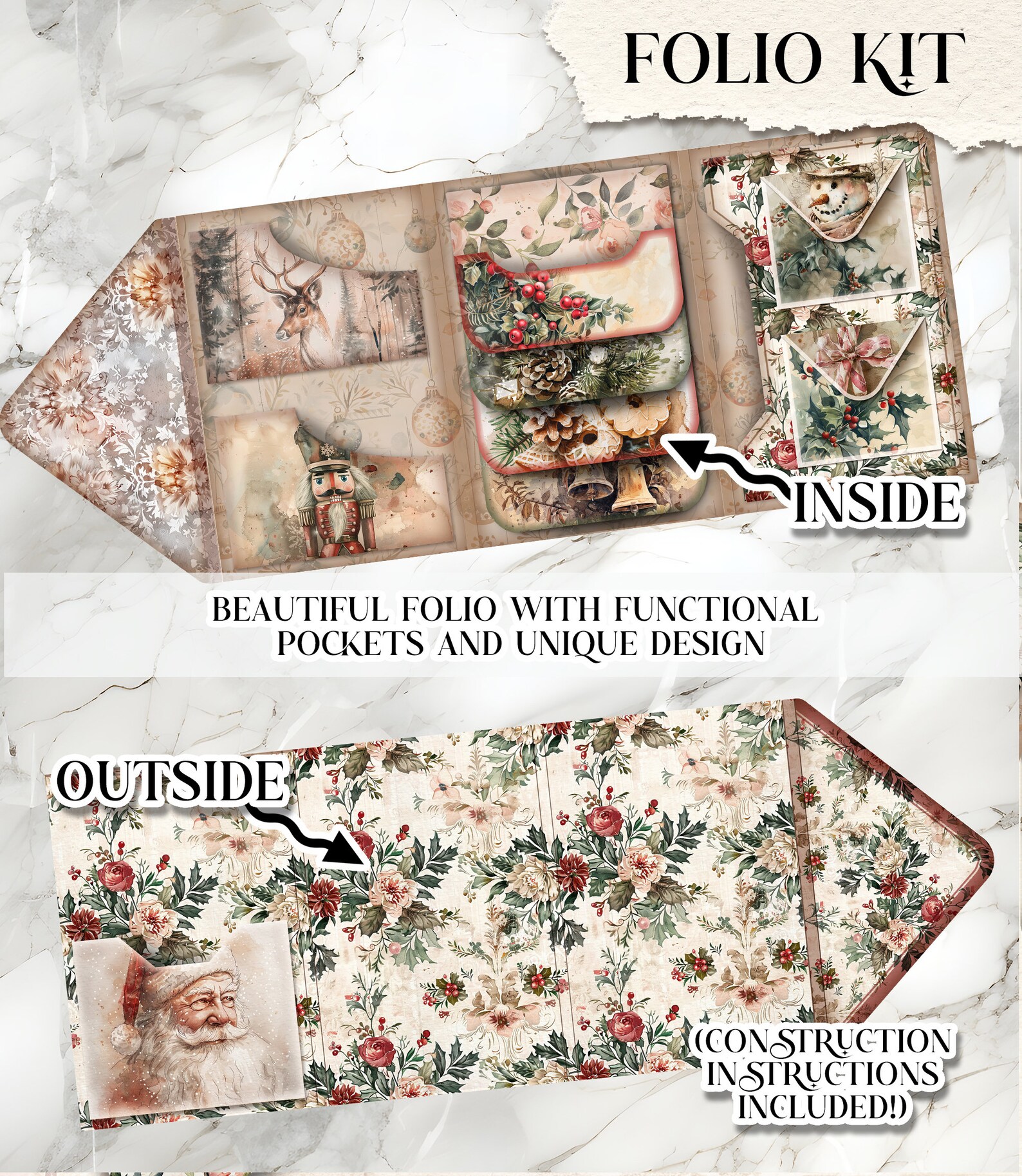 Beige Christmas Junk Journal DELUXE Kit Holiday Junk Journal Neutral ...