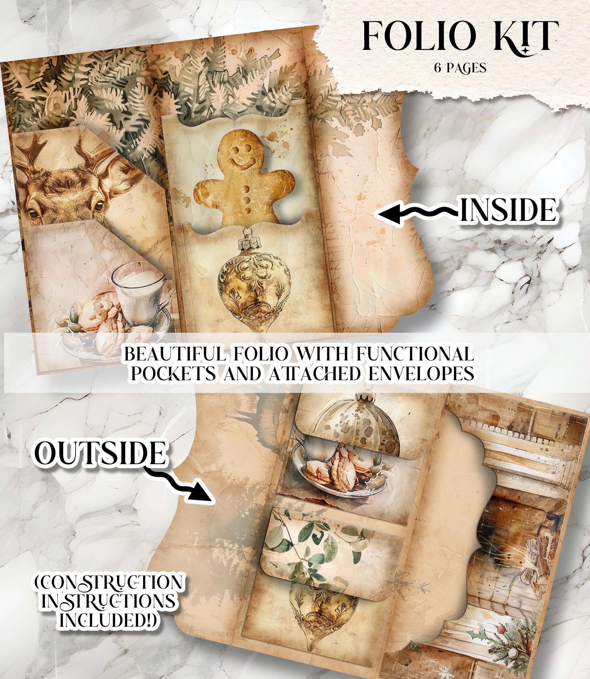 Beige Christmas Junk Journal Kit Mixed Media Holiday Junk Journal Paper ...