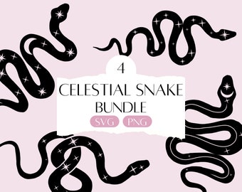 Celestial Snake Bundle SVG, Mystical Witchcraft Clipart, Mystic svg, Minimalist Halloween Witch Moon Stars png, Witchy Line Art for Cricut