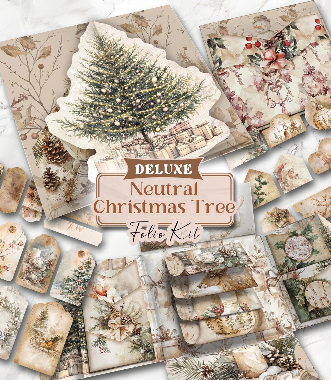 Beige Christmas Junk Journal DELUXE Kit Holiday Junk Journal Neutral ...