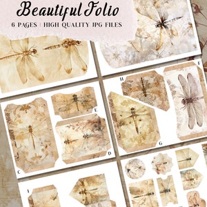 Dragonfly Folio Junk Journal Kit Printable Folio Pages Shabby Chic ...