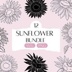 Sunflower Bundle SVG, Summer Flower Clipart, Sunflowers with stem svg, Minimalist Flower png, Floral Line Art Cut File for Cricut Silhouette