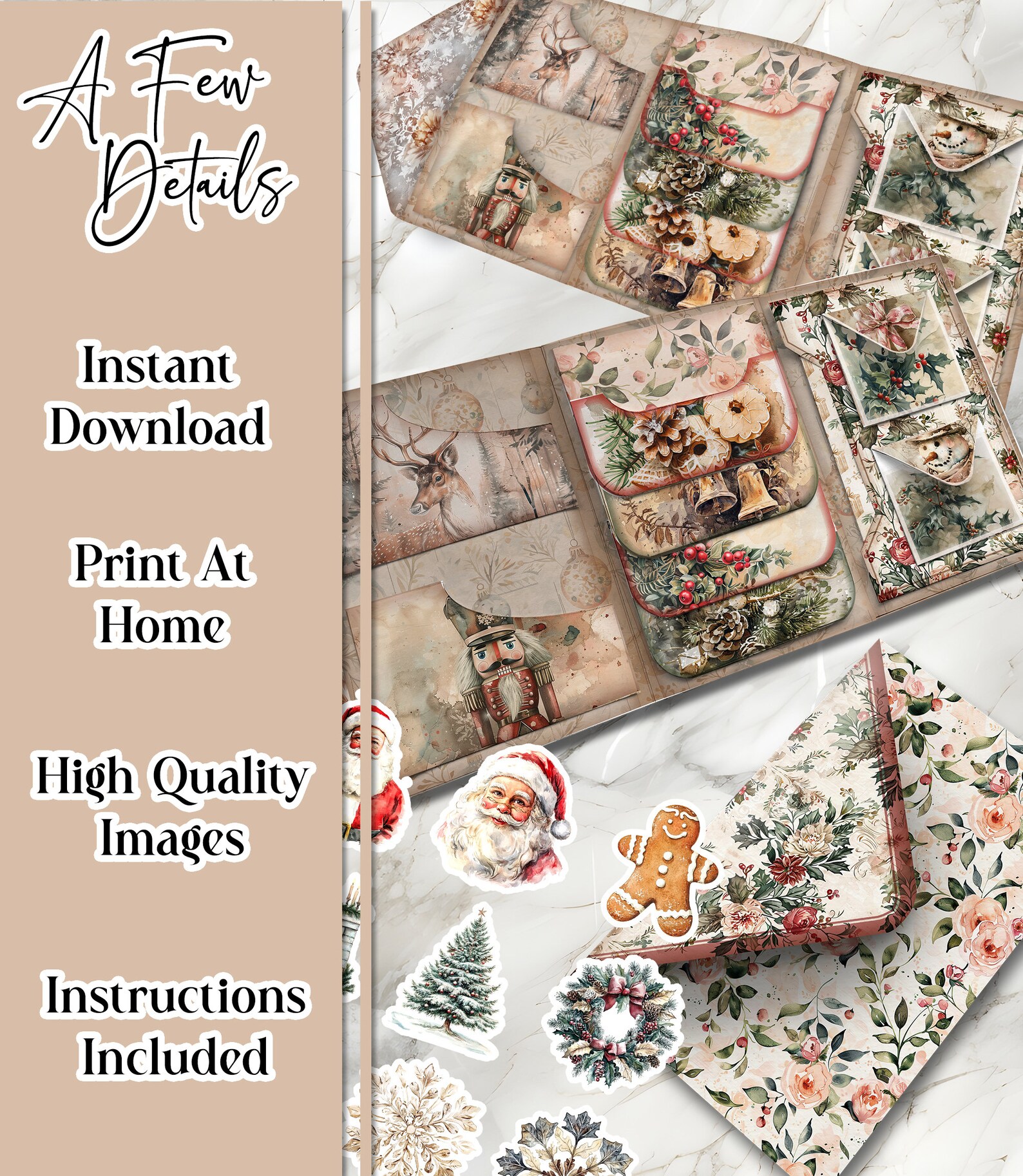 Beige Christmas Junk Journal DELUXE Kit Holiday Junk Journal Neutral ...