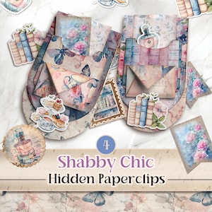 Kit de diário de lixo com bolsos ocultos para clipes de papel Shabby Chic Kit de clipes de papel ocultos florais Kit de itens para xícaras de chá Shabby Chic [VF217]