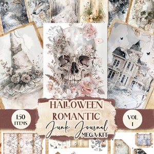 Halloween Romantic Junk Journal Kit Pastel White Halloween Pages Printable Junk Journal Folio Ephemera Junk Journal Halloween Fussy [VF046]