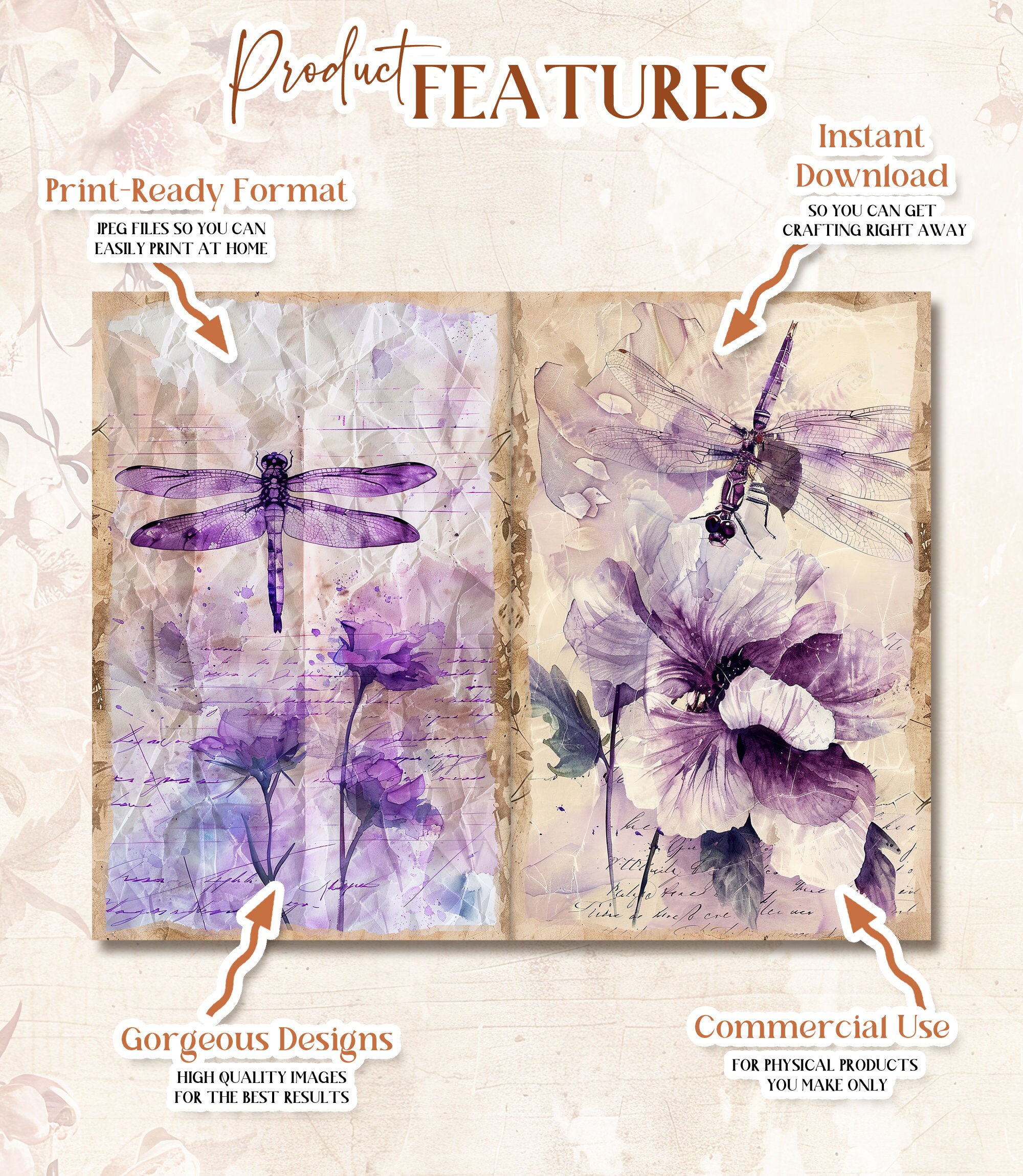 Dragonfly Junk Journal Pages Dragon Fly Printable Junk Journal ...