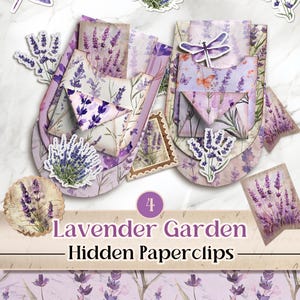 Pochettes à trombones cachées lavande Kit de journal indésirable Kit de trombones cachés floraux Kit lavande éphémères de jardin Shabby Chic [VF216]