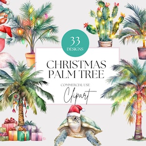 Christmas Palm Tree Clipart Bundle, Christmas In July Nursery Clipart, Nursery Watercolor Clipart, Commercial Use Sublimation