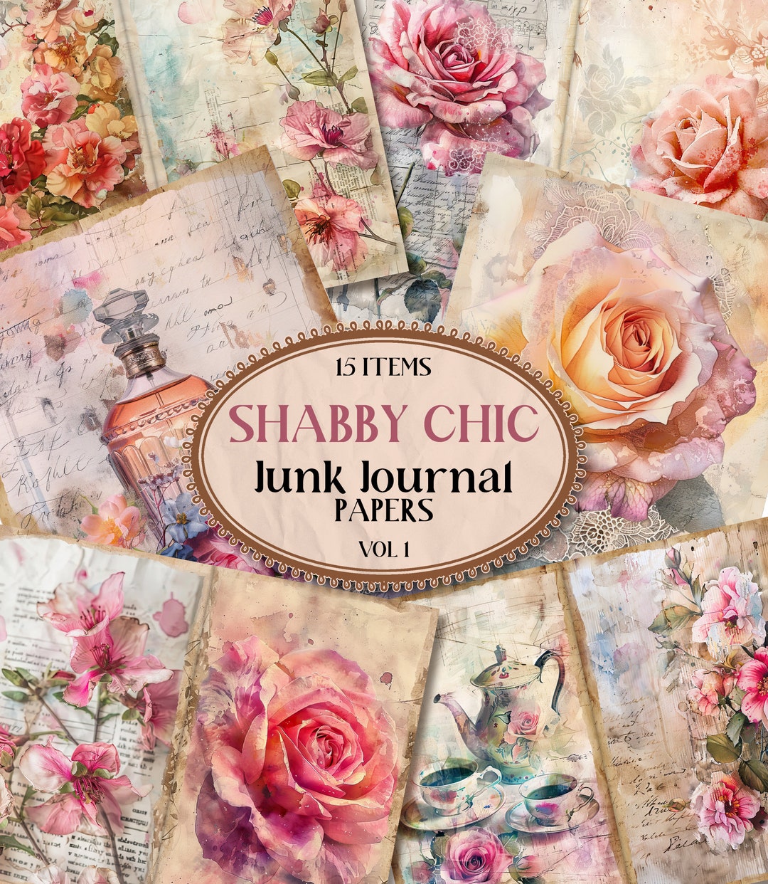 Shabby Chic Junk Journal Pages Shabby Chic Roses Printable Junk Journal ...