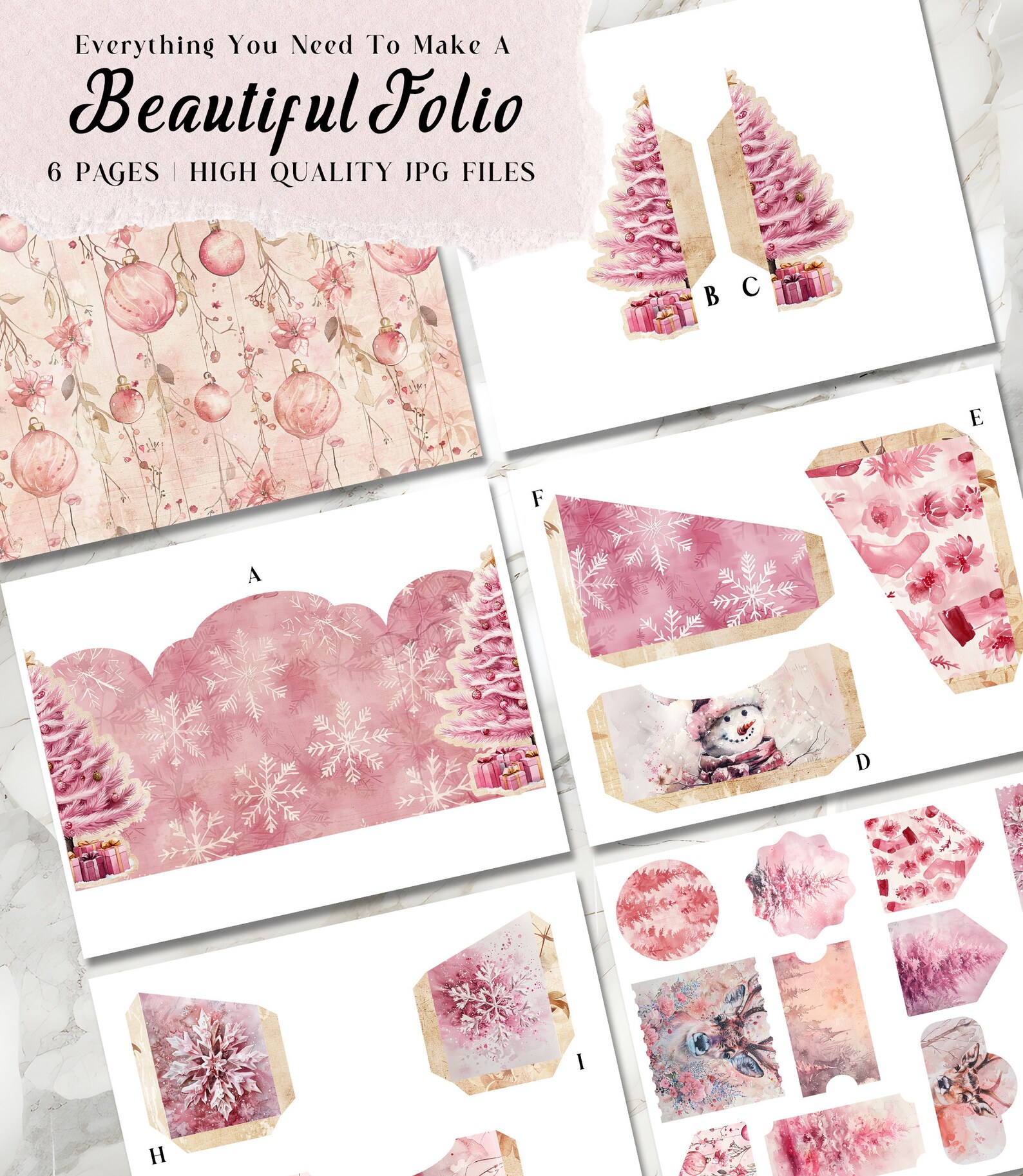 Pink Christmas Junk Journal Kit Christmas Folio Junk Journal Kit ...