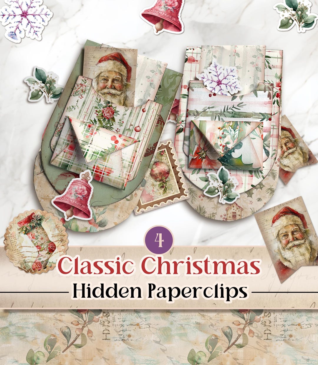 Christmas Hidden Paperclip Pockets Junk Journal Kit Christmas Hidden