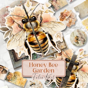 Honey Bee Junk Journal Folio Kit Shabby Chic Folio Junk Journal Kit Printable Honeybee Folio Pages Floral Folio Kit Beekeeper Junk [VF120]