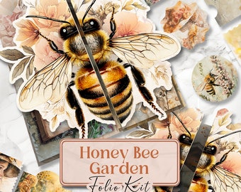 Honey Bee Junk Journal Folio Kit Shabby Chic Folio Junk Journal Kit Printable Honeybee Folio Pages Floral Folio Kit Beekeeper Junk [VF120]