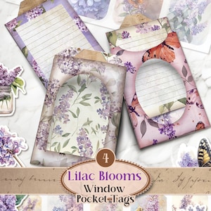 Etiquettes de poche pour fenêtre lilas, fleurs éphémères, pochettes pour carnet de voyage printanière imprimables vintage, trousse de carnet floral indésirable, fleur [VF201]
