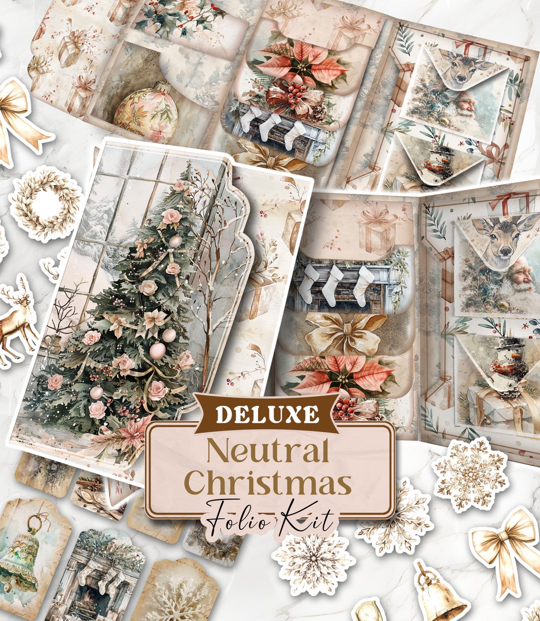 Beige Christmas Junk Journal DELUXE Kit Holiday Junk Journal Neutral ...
