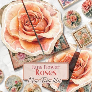 Kit de carnet de notes fleurs de naissance de juin, roses, carnet de notes imprimables fleurs de naissance, pages folio de fleurs de naissance, kit de carnet de notes roses, mois de naissance [VF211]