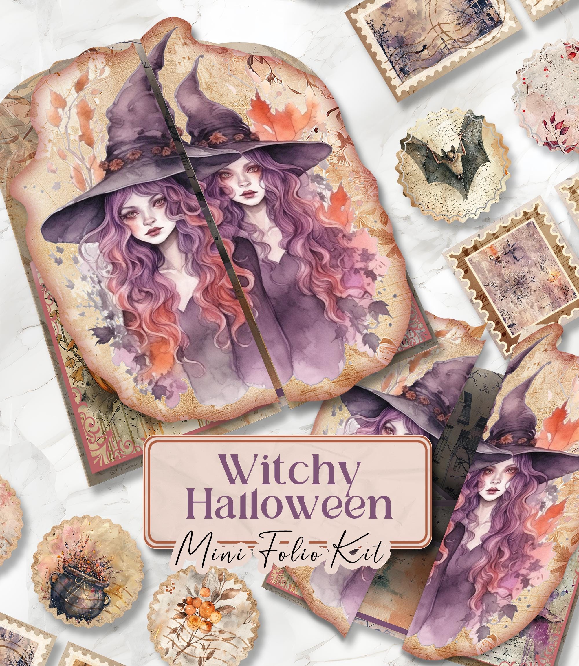 Halloween Junk Journal Folio Kit Witch Folio Junk Journal Kit Printable ...