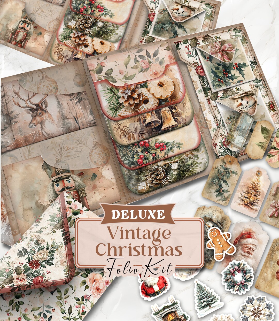 Beige Christmas Junk Journal DELUXE Kit Holiday Junk Journal Neutral ...