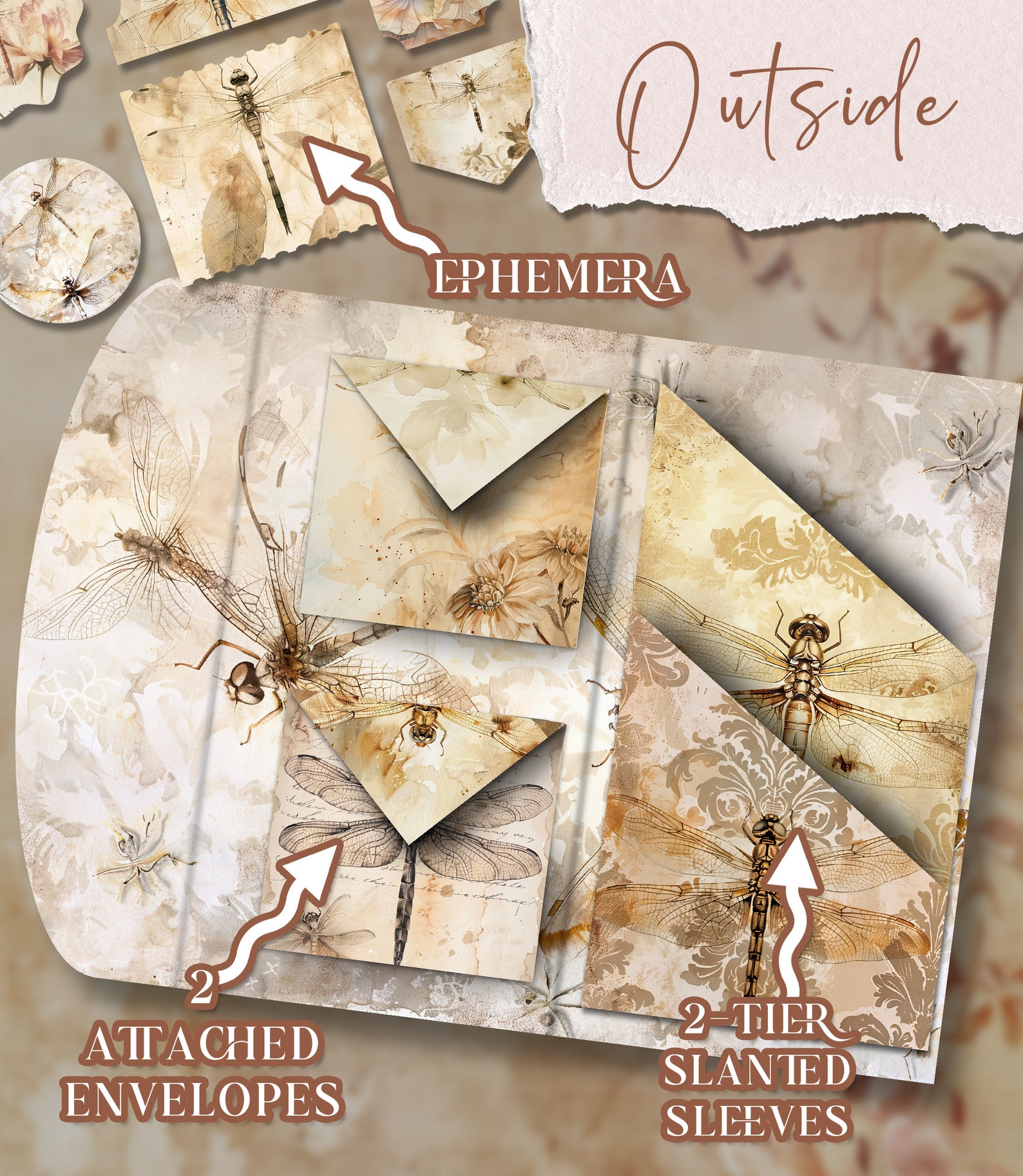 Dragonfly Folio Junk Journal Kit Printable Folio Pages Shabby Chic ...
