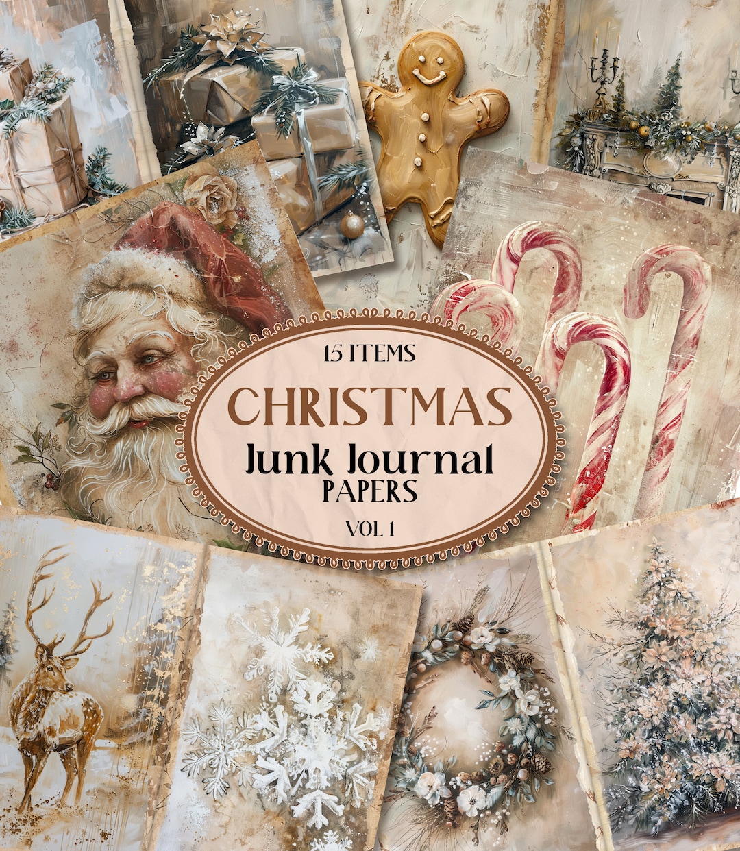 Beige Christmas Junk Journal Pages Holiday Printable Junk Journal ...