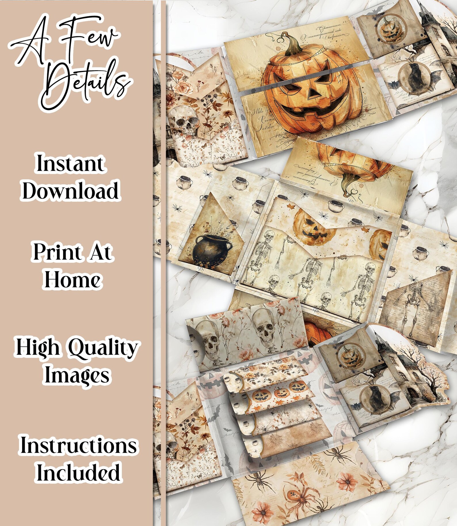 Halloween Junk Journal Kit Printable DELUXE Folio Pages Pumpkin ...