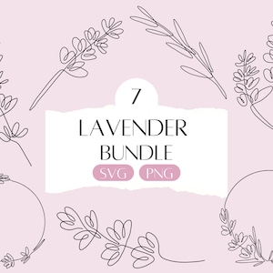 Lavendel Bloem Bundel SVG, Zomer Bloem Clipart, Minimalistische Single One Line Flower png, Floral Line Art Cut File voor Cricut Silhouet