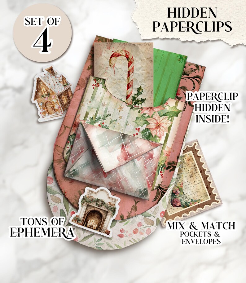 Christmas Hidden Paperclip Pockets Junk Journal Kit Christmas Hidden ...