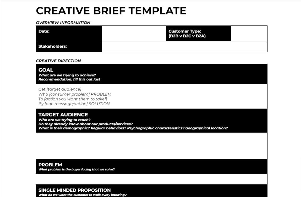 Marketing Creative Brief Template (Instant Download) Etsy