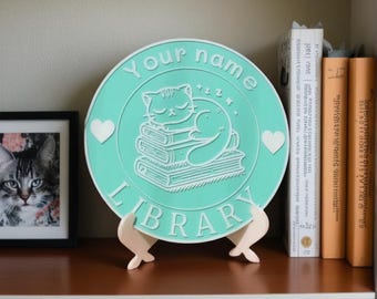 Personalized Library Sign: 3D Printed Book Nook Decor with Stand