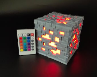 Realistic Redstone ore Chargeable led desk lamp RGB witb remote control multiple colors diamond cube , Redstone Ore, emerald , gold .
