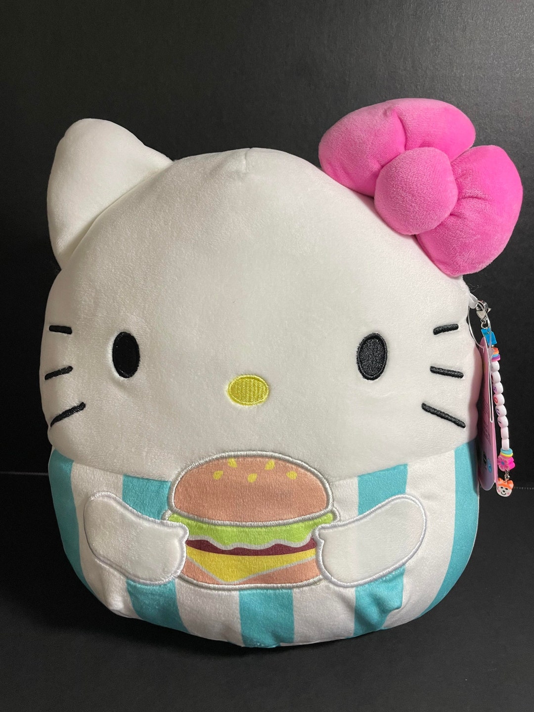 Squishmallow 10 Hello Kitty Hamburger W/custom Handmade Beaded I Love