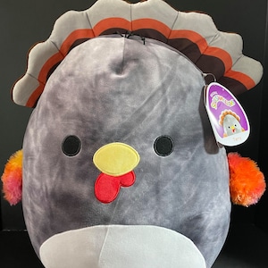 Squishmallow 16" Terry The Turkey w/Custom Hand-Made Beaded I Love SQUISH Clip-On Charm Collectible