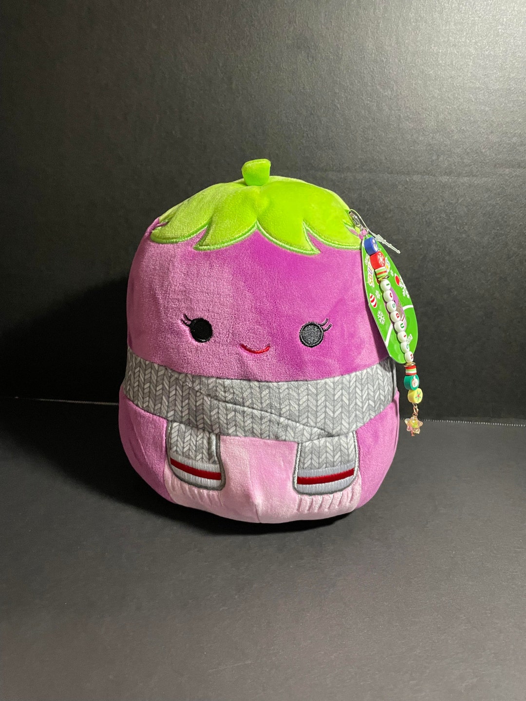 Squishmallow 8 Glena the Holiday Eggplant W/custom Handmade Beaded I