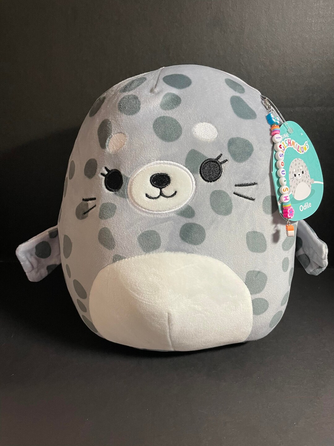 Squishmallow 12 Odile Spotted Seal W/custom Handmade Beaded I Love