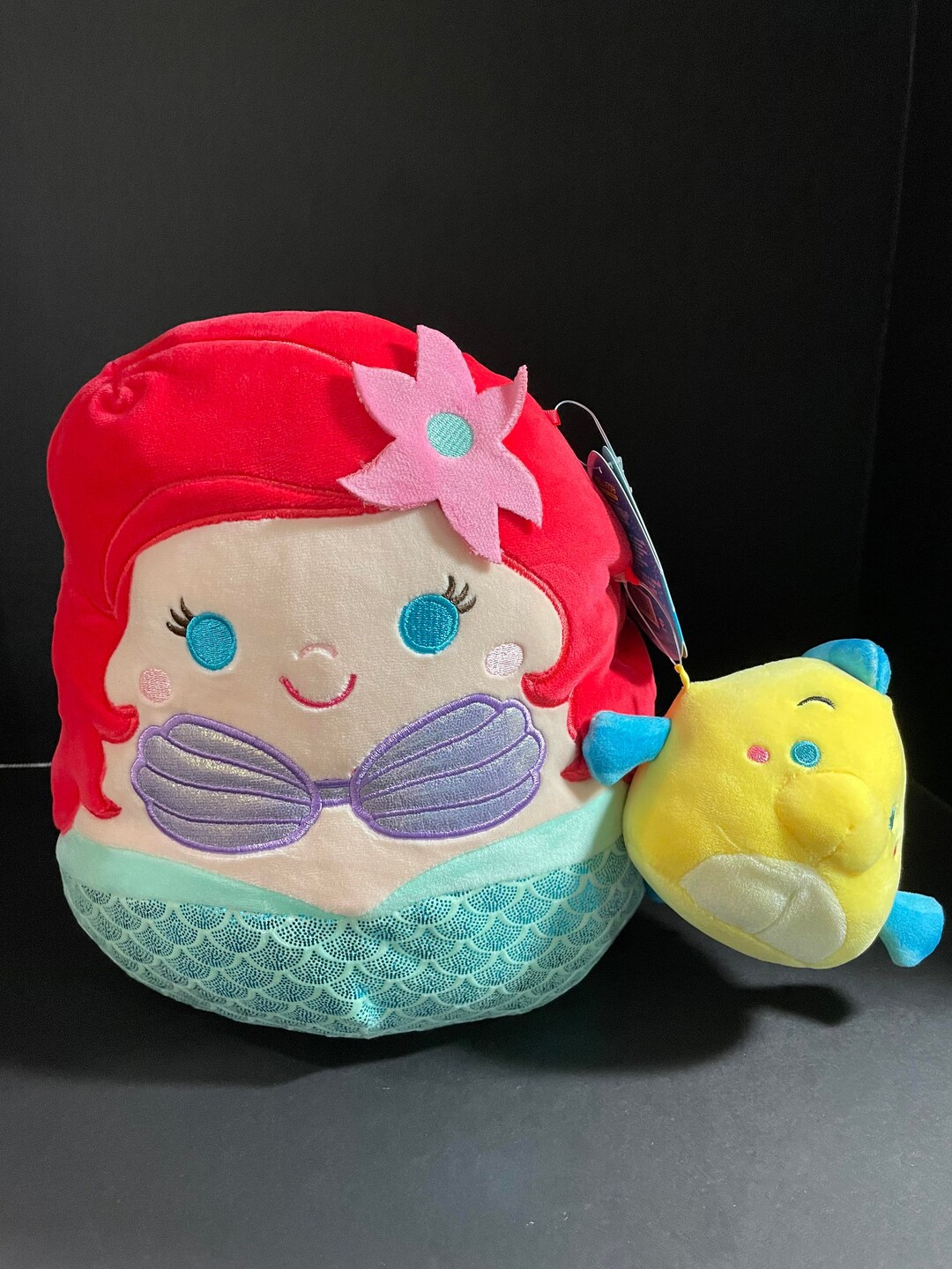 Squishmallow 12 Ariel & 5 Flounder W/custom Handmade Beaded I Love
