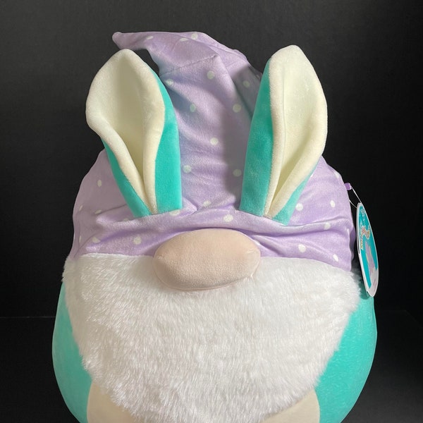 Squishmallows 12" Maddox Gnome w/Bunny Ears w/Custom Hand-Made Beaded I Love SQUISH Clip-On Charm Collectible