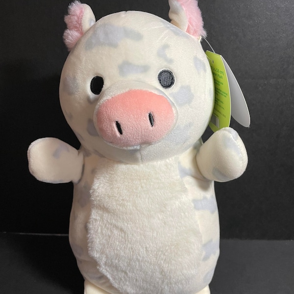 Squishmallow 10" Shelly Pig Furry Belly HugMee w/Custom Hand-Made Beaded I Love SQUISH Clip-On Charm Collectible