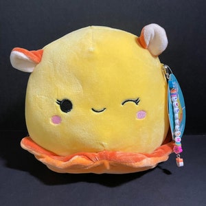 Squishmallow 7.5" Bijan Dumbo Octopus w/Custom Hand-Made Beaded I Love SQUISH Clip-On Charm Collectible