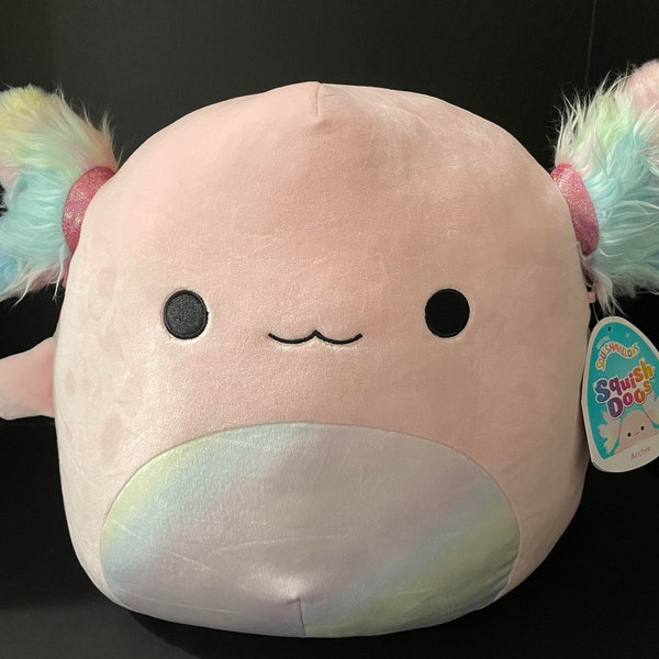 Squishmallow 14 "Archie The Axolotl SquishDoo w / Custom Hand-Made Beaded I Love SQUISH Clip-On Charm Collectible