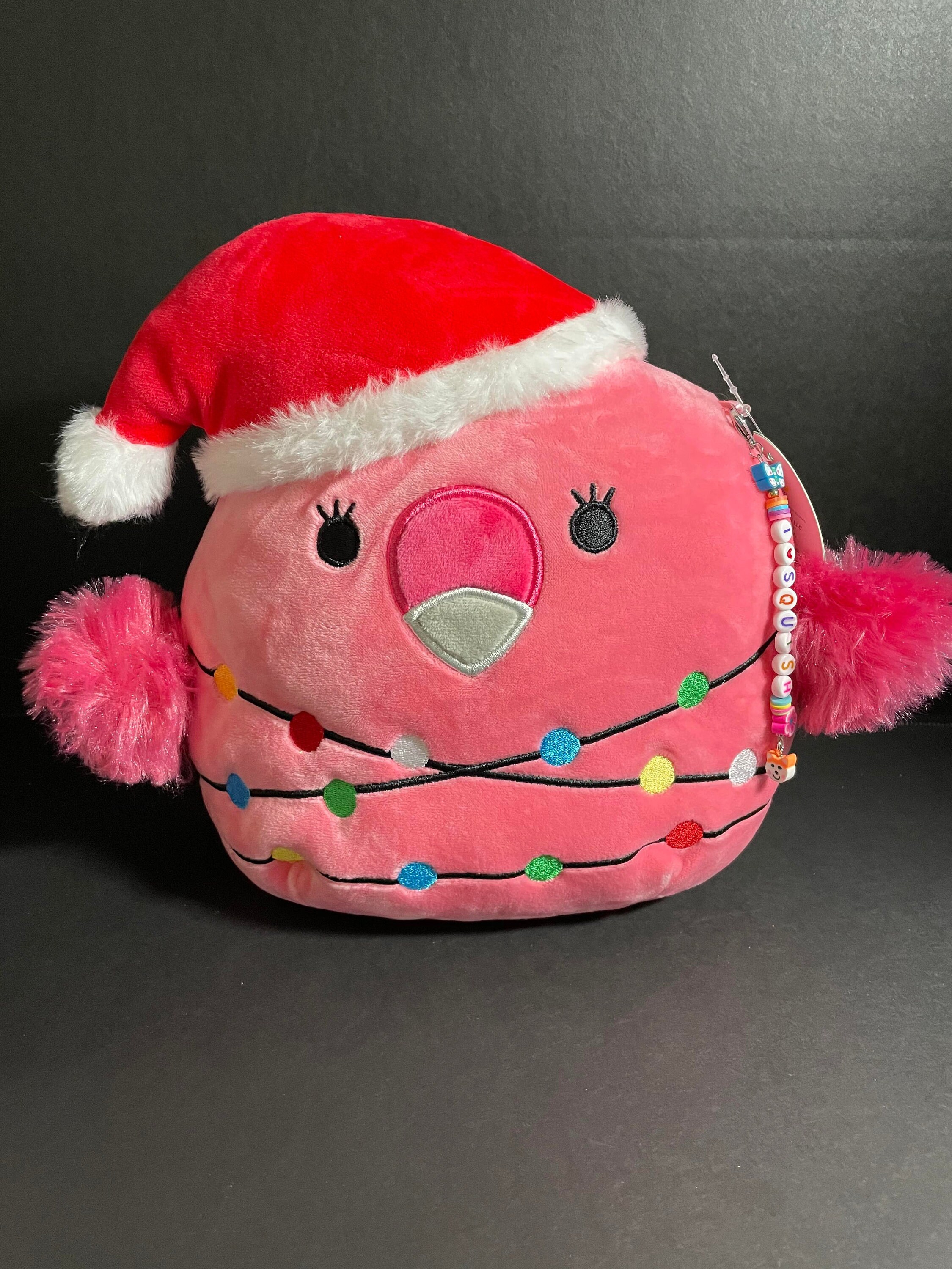 Squishmallow 10 Franny Flamingo Xmas W/custom Hand-made Beaded I Love  SQUISH Clip-on Charm Collectible 