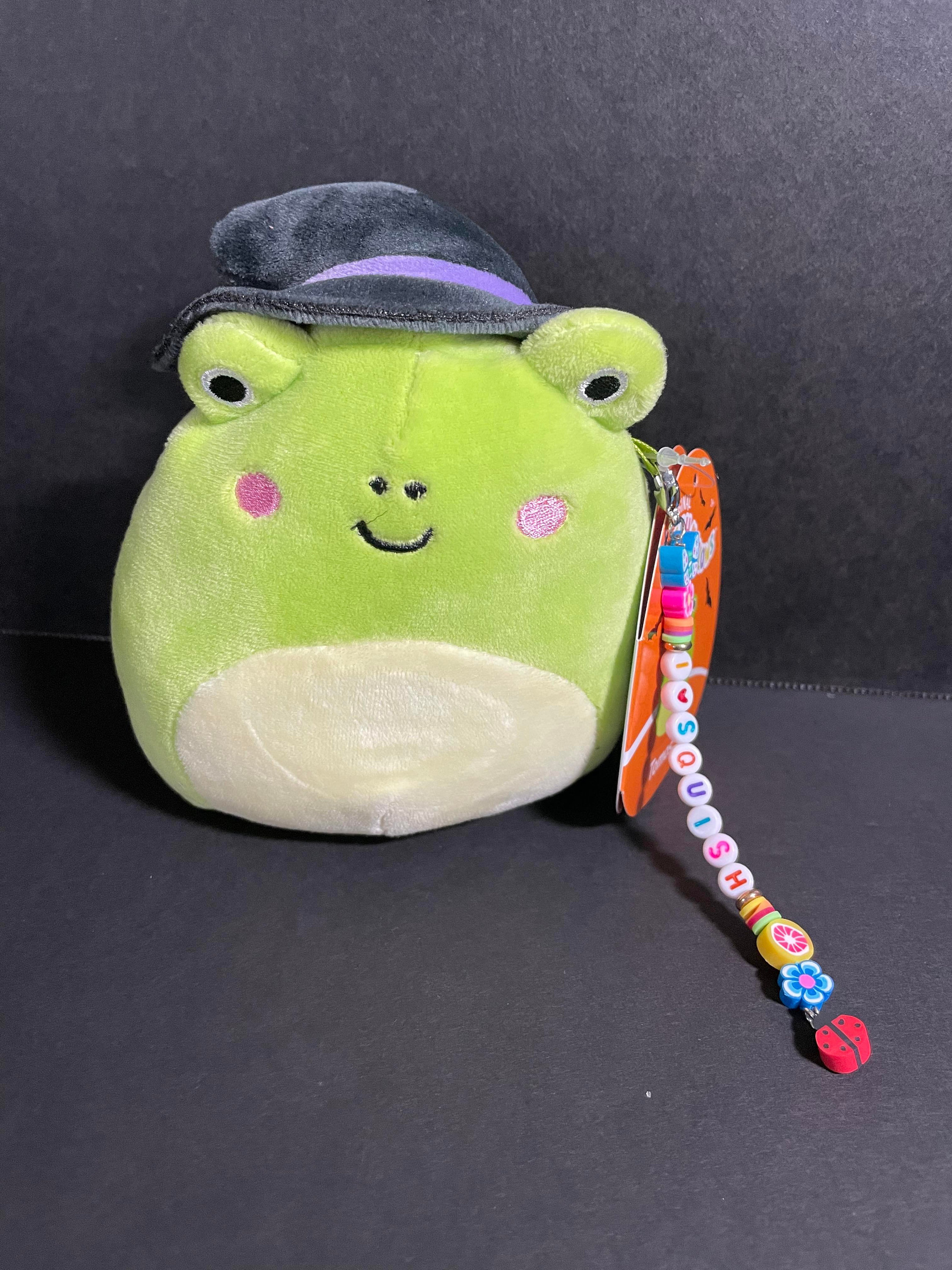 Squishmallow 5 Tomos Frog With Witch's Hat W/custom Hand-made Beaded I Love  SQUISH Clip-on Charm Collectible 